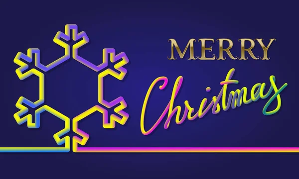 Feliz Navidad letras de inscripción colorida con colores fluidos silueta de copo de nieve. Diseño de tarjeta de felicitación navideña . — Vector de stock