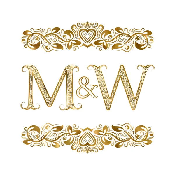 M und w Vintage Initialen Logo-Symbol. die Buchstaben sind von ornamentalen Elementen umgeben. Monogramm von Hochzeits- oder Geschäftspartnern im königlichen Stil. — Stockvektor