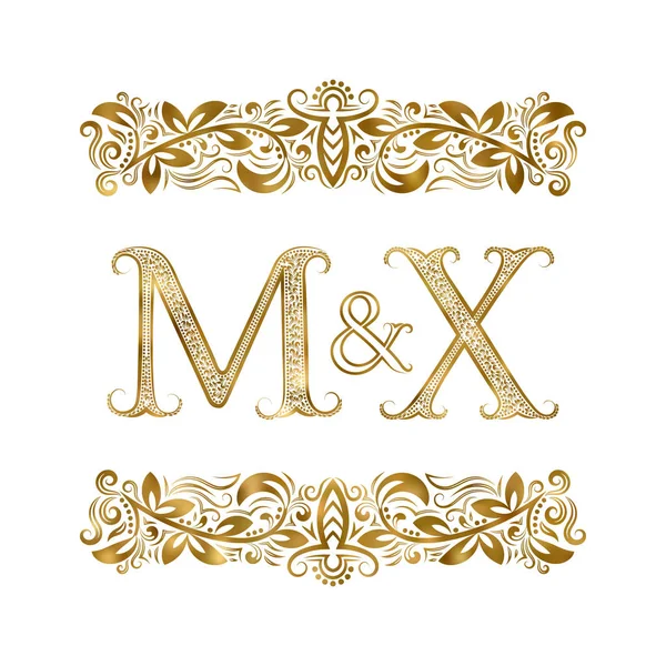 M과 X 빈티지 이니셜 로고 기호입니다. 글자 장식 요소에 의해 포위 된다. 결혼식 또는 로얄 스타일에서 비즈니스 파트너 모노 그램. — 스톡 벡터