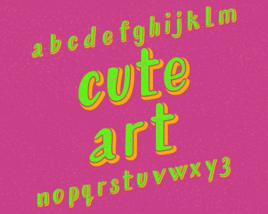 Şirin sanat yazı. Çizgi film yazı tipi. İzole İngilizce alfabe.