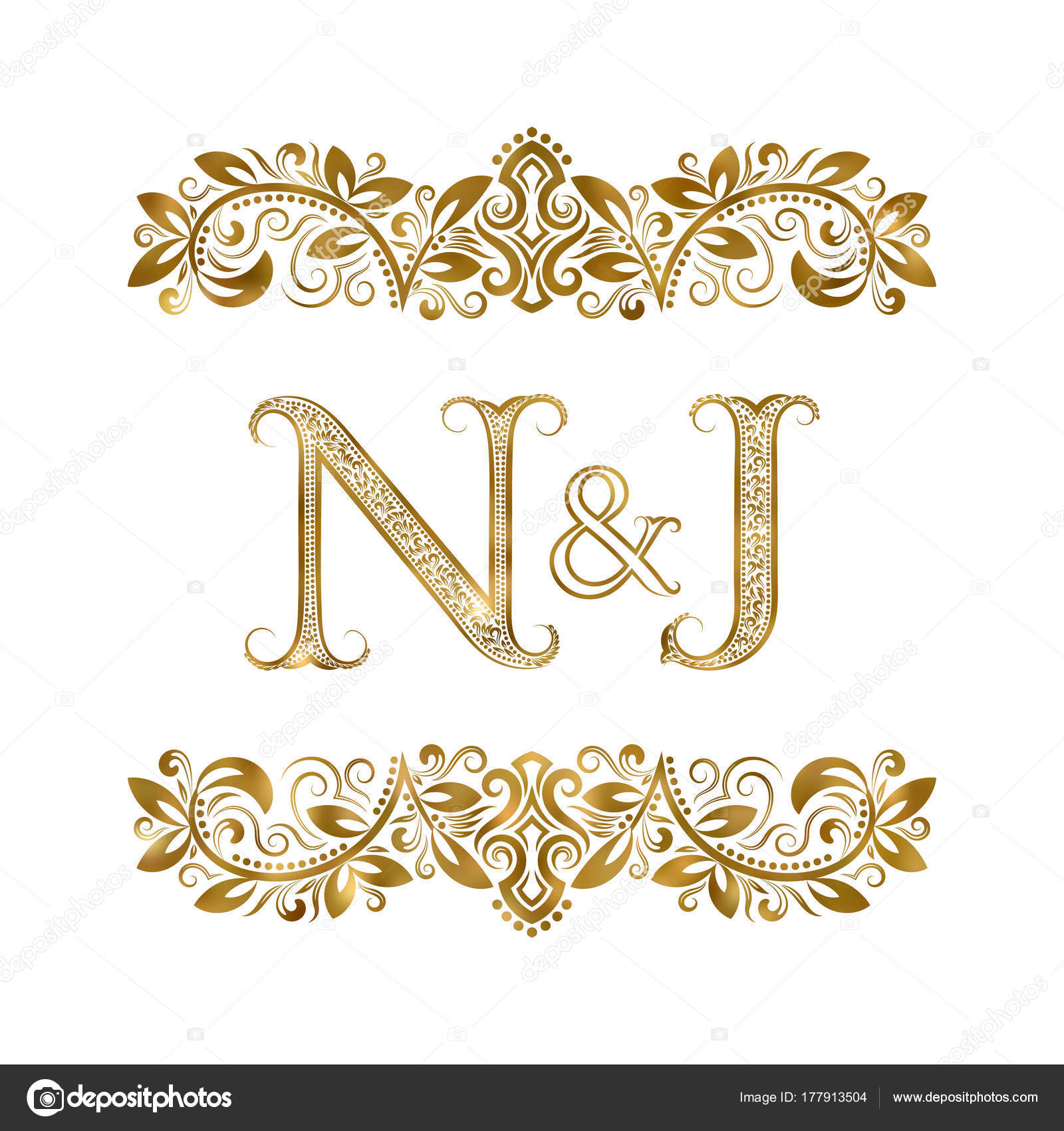 N and J vintage initials logo symbol. The letters are surrounded by ...