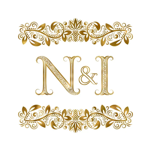 N y I vintage iniciales logotipo símbolo. Las letras están rodeadas de elementos ornamentales. Boda o socios de negocios monograma en estilo real . — Archivo Imágenes Vectoriales