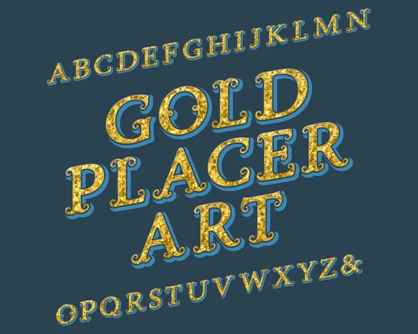 Arany Placer Art betűtípust. Vintage betűtípus. Elszigetelt angol ábécé. — Stock Vector