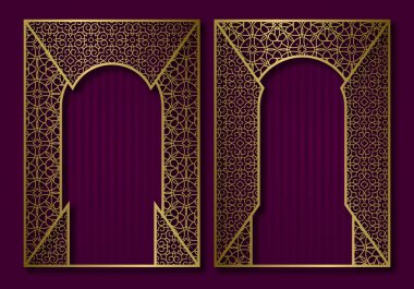 Vintage çerçeveler oryantal tarzı. Altın kitap ya da broşür kapak şablonları.