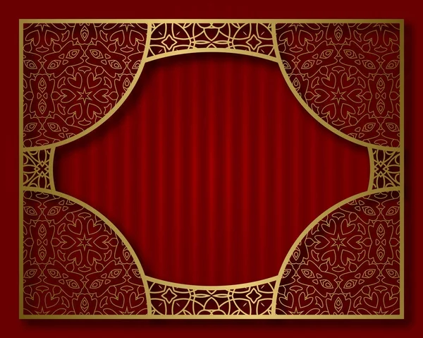 Cadre doré vintage dans un style oriental. Modèle de vignette, plaque signalétique ou carte de vœux . — Image vectorielle