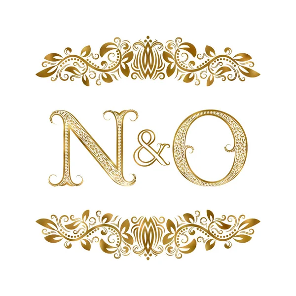 N y O vintage iniciales símbolo del logotipo. Las letras están rodeadas de elementos ornamentales. Boda o socios de negocios monograma en estilo real . — Archivo Imágenes Vectoriales