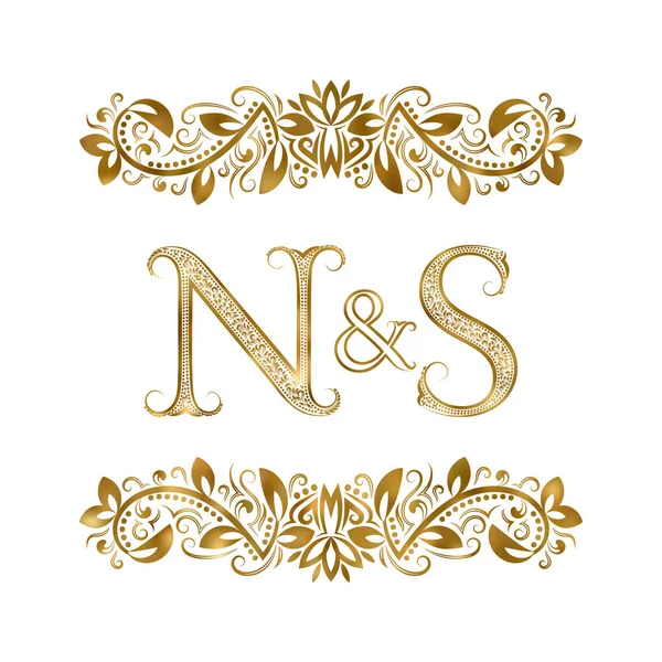 N y S vintage iniciales símbolo del logotipo. Las letras están rodeadas de elementos ornamentales. Boda o socios de negocios monograma en estilo real . — Vector de stock