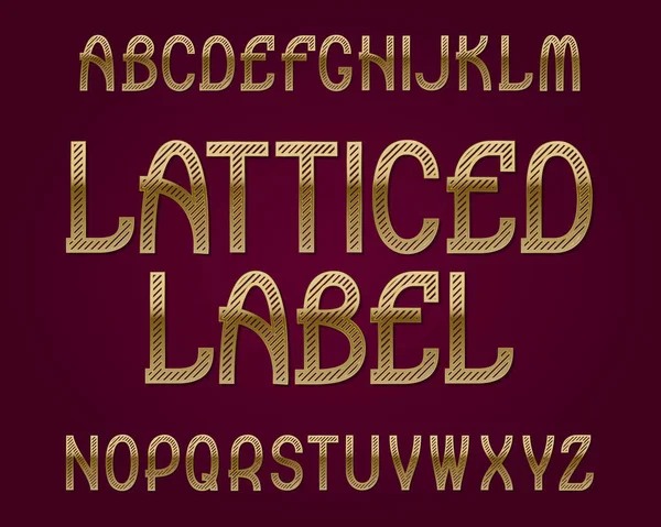 Решітчасту етикетка накреслення. Золотий шрифт. Ізольована англійського алфавіту. — стоковий вектор