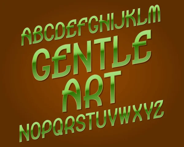 Gentile carattere Art. Caratteri verdi dorati. Alfabeto inglese isolato . — Vettoriale Stock