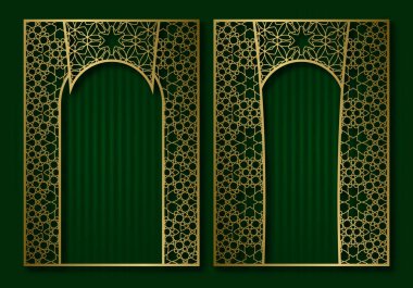 Vintage çerçeveler oryantal tarzı. Altın kitap ya da broşür kapak şablonları.