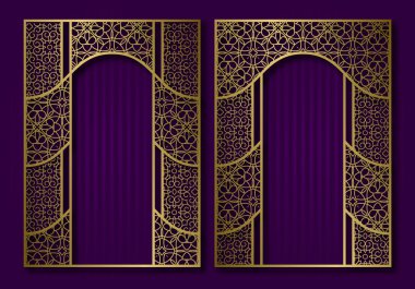 Vintage çerçeveler oryantal tarzı. Altın kitap ya da broşür kapak şablonları.