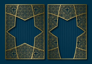 Vintage çerçeveler oryantal tarzı. Altın kitap ya da broşür kapak şablonları.