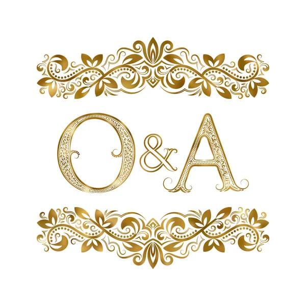 O and A vintage initials logo symbol. The letters are surrounded by ornamental elements. Wedding or business partners monogram in royal style. — Stock Vector