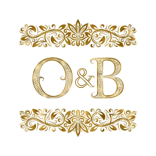 O και Β vintage αρχικά λογότυπο σύμβολο. Τα γράμματα που περιβάλλεται από διακοσμητικά στοιχεία. Γάμο ή επαγγελματίες συνεργάτες μονόγραμμα στο μπαρακι. — Διανυσματικό Αρχείο