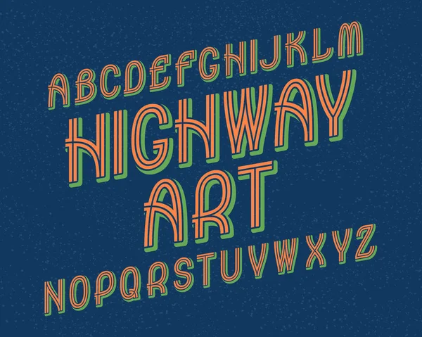 Шрифт Highway Art. Ретро шрифт. Изолированный английский алфавит . — стоковый вектор