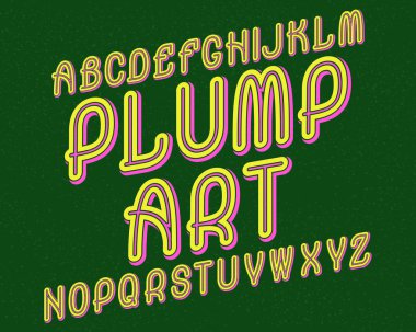 Tombul sanat yazı. Retro renkli yazı tipi. İzole İngilizce alfabe.