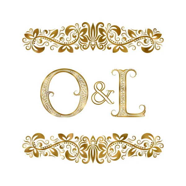 O and L vintage initials logo symbol. The letters are surrounded by ornamental elements. Wedding or business partners monogram in royal style. — Stock Vector