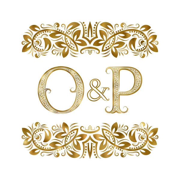 O and P vintage initials logo symbol. The letters are surrounded by ornamental elements. Wedding or business partners monogram in royal style. — Stock Vector