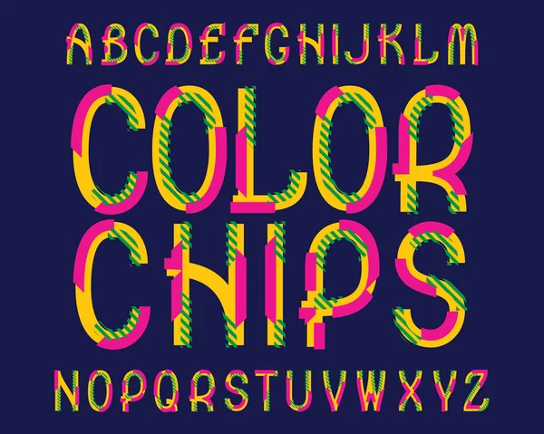 Tipo di chip a colori. Caratteri colorati. Alfabeto inglese isolato . — Vettoriale Stock