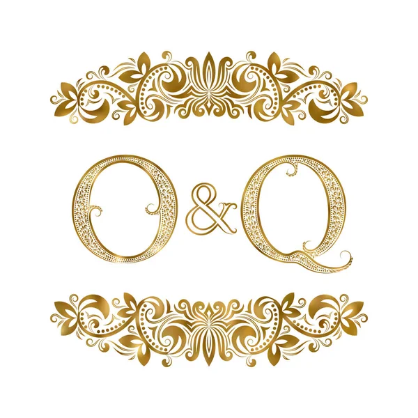 O and Q vintage initials logo symbol. The letters are surrounded by ornamental elements. Wedding or business partners monogram in royal style. — Stock Vector