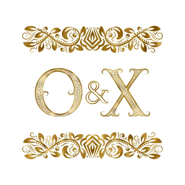 O y X vintage iniciales símbolo del logotipo. Las letras están rodeadas de elementos ornamentales. Boda o socios de negocios monograma en estilo real . — Vector de stock