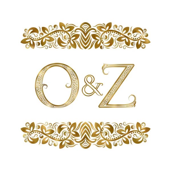 O and Z vintage initials logo symbol. The letters are surrounded by ornamental elements. Wedding or business partners monogram in royal style. — Stock Vector