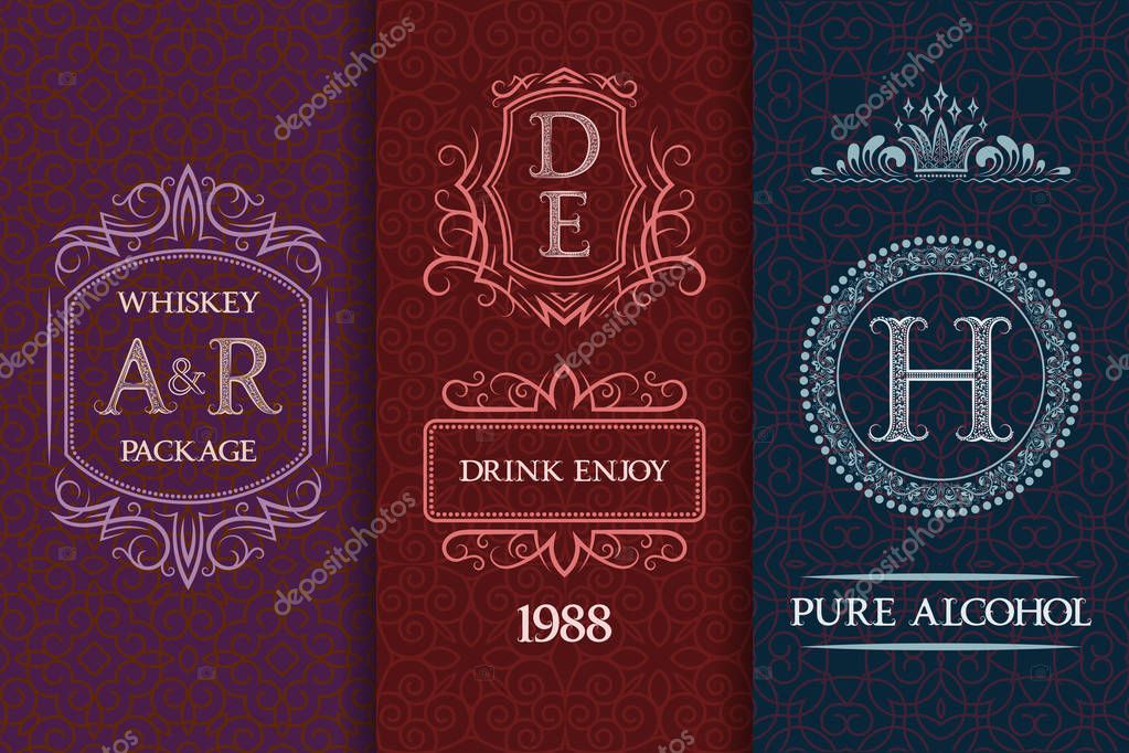 Beverage packaging design. Set of booze bottles labels.