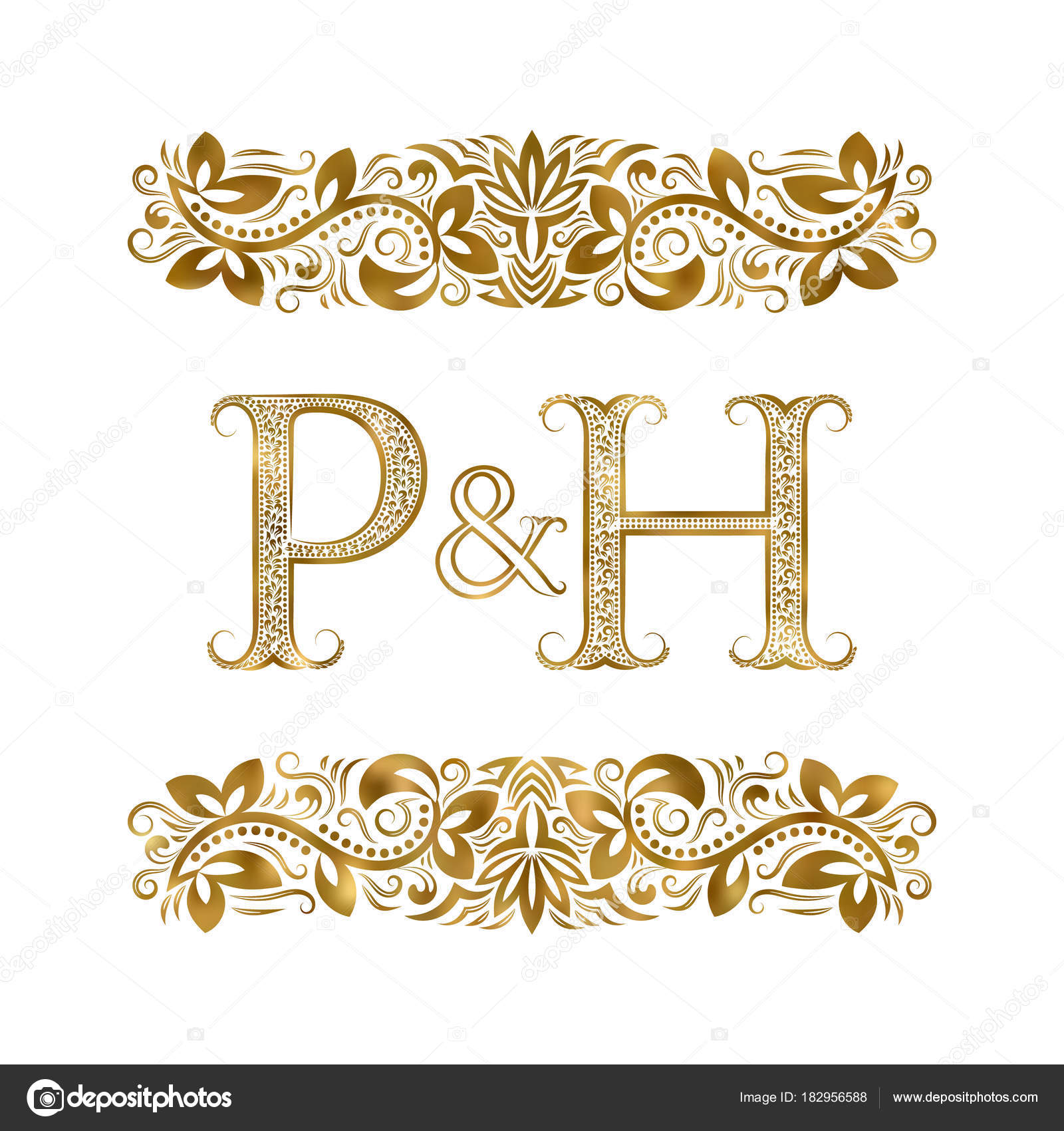 P And H Vintage Initials Logo Symbol The Letters Are Surrounded By Ornamental Elements Wedding Or Business Partners Monogram In Royal Style Vector Image By C Vectordivider Vector Stock