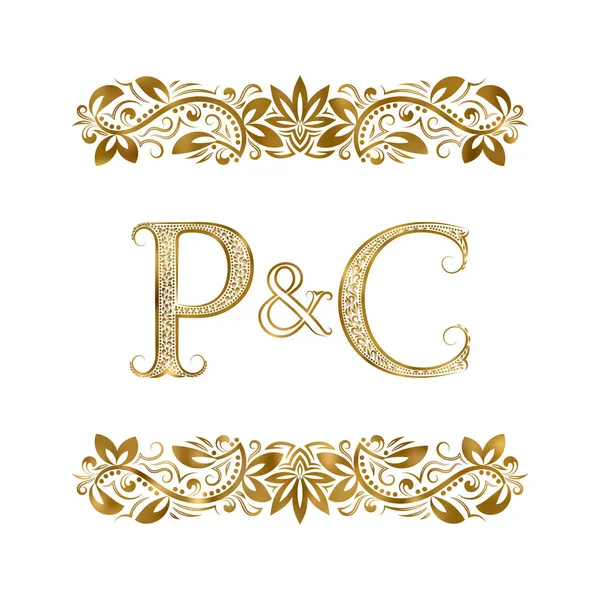 P e C iniciais vintage símbolo do logotipo. As letras são cercadas por elementos ornamentais. Monograma de casamento ou parceiros de negócios em estilo real . —  Vetores de Stock