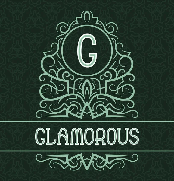 Plantilla de diseño de etiqueta vintage para producto glamoroso. Monograma vectorial con texto sobre fondo modelado . — Vector de stock