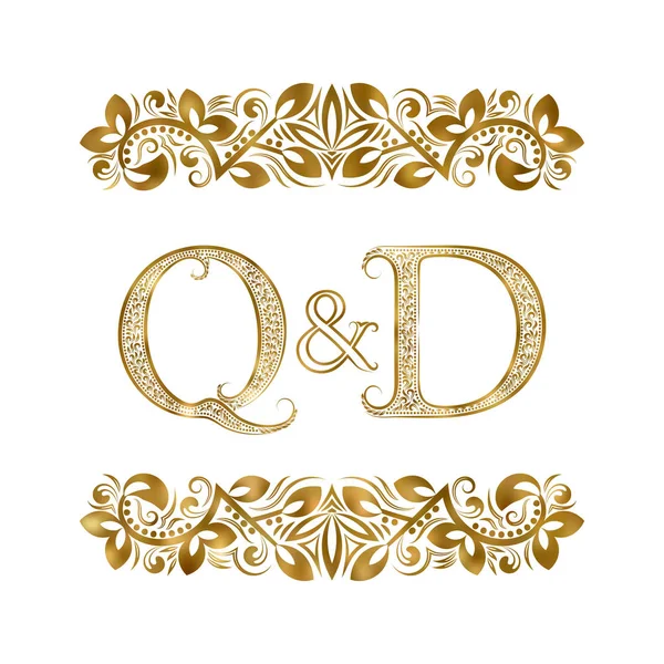 Q y D vintage iniciales símbolo del logotipo. Las letras están rodeadas de elementos ornamentales. Boda o socios de negocios monograma en estilo real . — Vector de stock