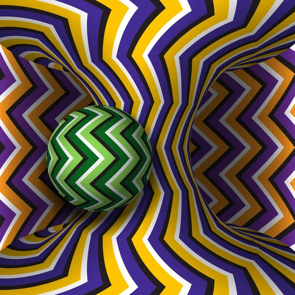 Ilustración de ilusión de movimiento óptico. La esfera es la rotación alrededor de un hiperboloide en movimiento. Fondo abstracto de fantasía en un estilo surrealista . — Vector de stock