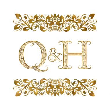 S ve H vintage logo sembol adının baş harfleri. Harfleri süs öğeleri tarafından çevrili. Düğün ya da iş ortakları monogram Kraliyet tarzı.