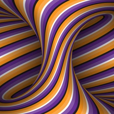 Moving spiral patterned hyperboloid of orange purple stripes. Vector optical illusion illustration. clipart
