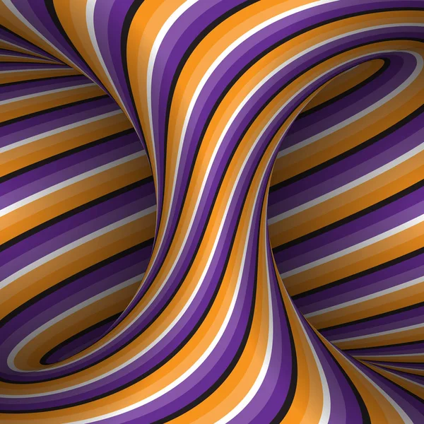 Flytta spiral mönstrad hyperboloid av orange lila ränder. Optisk illusion vektorillustration. — Stock vektor