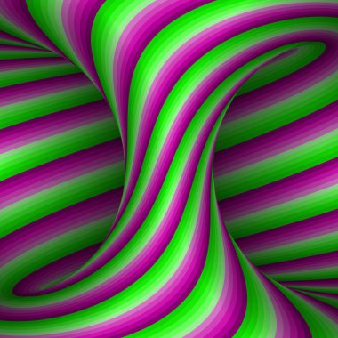 Moving spiral patterned hyperboloid of pink green stripes. Vector optical illusion illustration. clipart