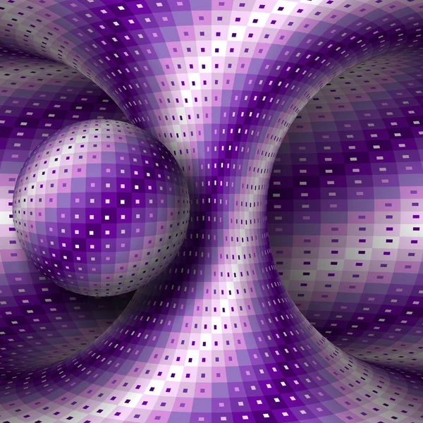 紫メタリック双曲面と球。ベクトル光学錯覚図. — ストックベクタ