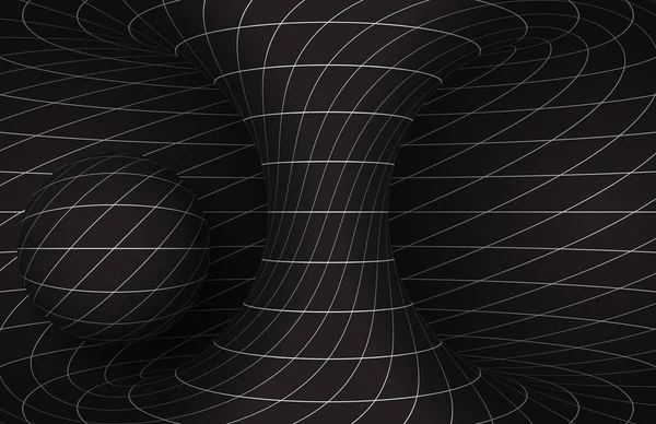 黒白い未来螺旋双曲面と球。ベクトルの抽象的なイラスト. — ストックベクタ