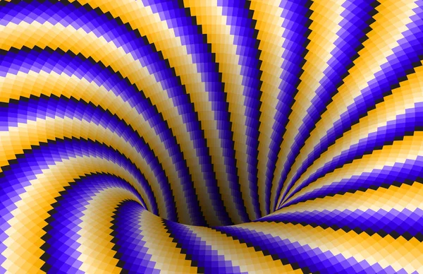Agujero giratorio con dibujos en espiral de rayas azules amarillas. Fondo de ilusión óptica vectorial . — Vector de stock