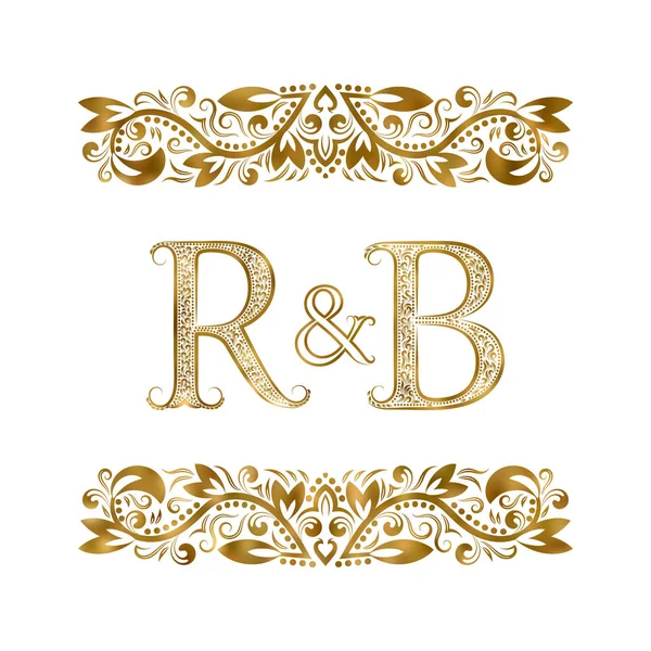 R and B vintage initials logo symbol. The letters are surrounded by ornamental elements. Wedding or business partners monogram in royal style. — Stock Vector