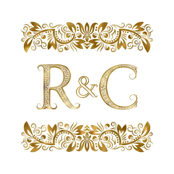 R and C vintage initials logo symbol. The letters are surrounded by ornamental elements. Wedding or business partners monogram in royal style. — Stock Vector