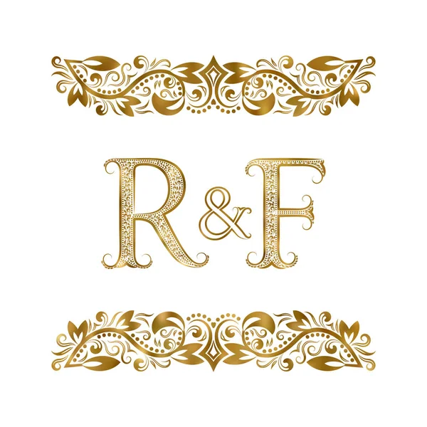 Signatura de las iniciales R y F vintage. Las letras están rodeadas de elementos ornamentales. Boda o socios de negocios monograma en estilo real . — Vector de stock