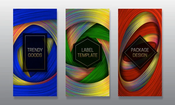 Luxury packaging design. Set of colorful labels templates for trendy goods. Holographic backgrounds with beautiful golden black frames. — Stock Vector