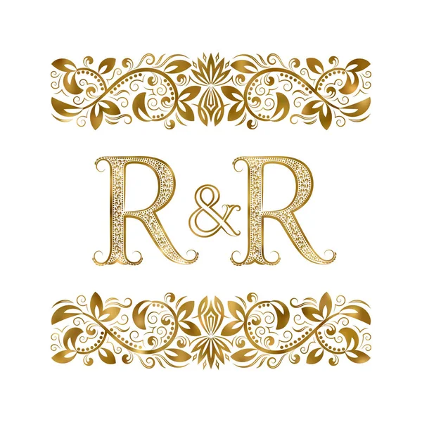 R and R vintage initials logo symbol. The letters are surrounded by ornamental elements. Wedding or business partners monogram in royal style. — Stock Vector