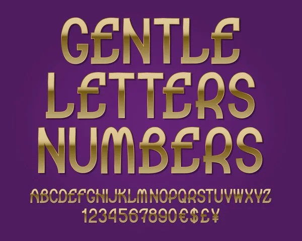 Ніжний букви і цифри з ознаками валюти. Золотий шрифт. Ізольована англійського алфавіту. — стоковий вектор