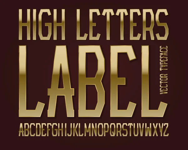 Високі літери Label накреслення. Золотий шрифт. Ізольована англійського алфавіту. — стоковий вектор