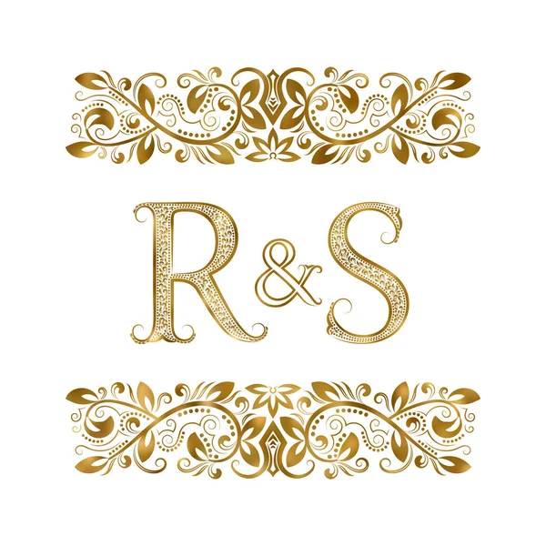 R and S vintage initials logo symbol. The letters are surrounded by ornamental elements. Wedding or business partners monogram in royal style. — Stock Vector