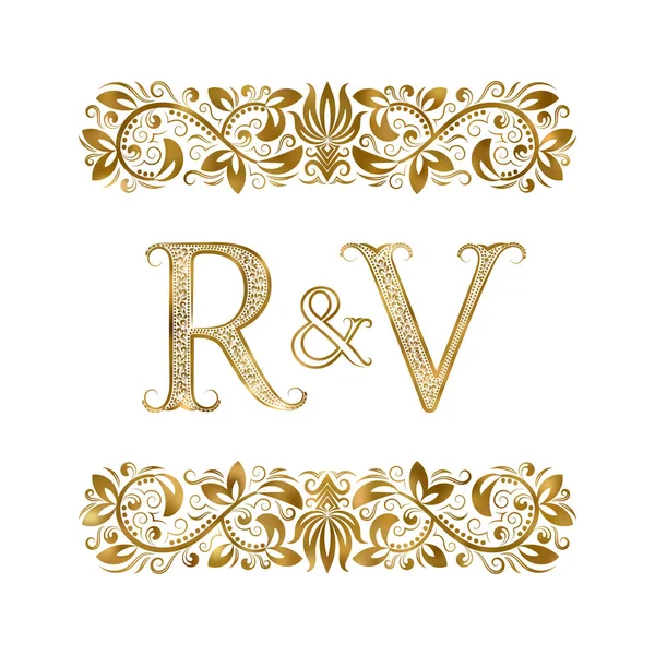 R und v Vintage-Initialen Logo-Symbol. die Buchstaben sind von ornamentalen Elementen umgeben. Monogramm von Hochzeits- oder Geschäftspartnern im königlichen Stil. — Stockvektor