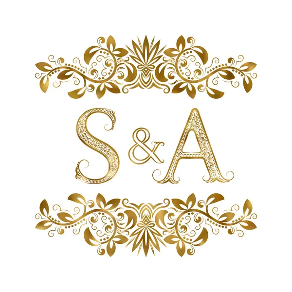 Символ логотипу S і A vintage initials. Літери оточені декоративними елементами. Монограма весільних або ділових партнерів в королівському стилі . — стоковий вектор