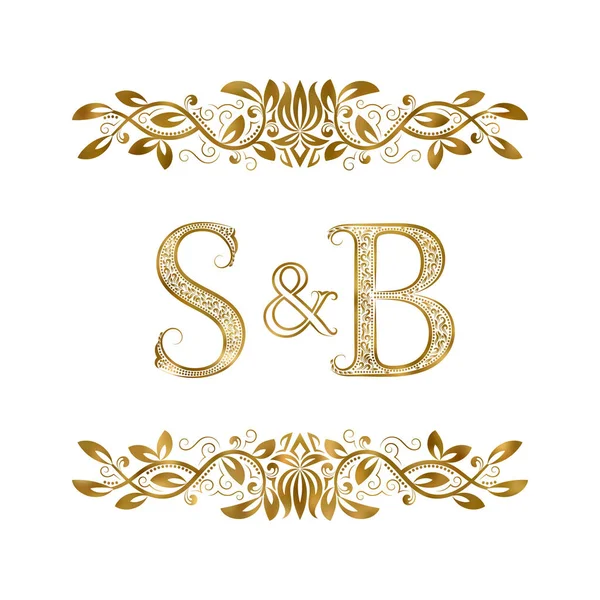 S und b Vintage Initialen Logo-Symbol. die Buchstaben sind von ornamentalen Elementen umgeben. Monogramm von Hochzeits- oder Geschäftspartnern im königlichen Stil. — Stockvektor